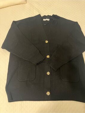 MANGO Black Button-Up V-Neck Cardigan Sweater